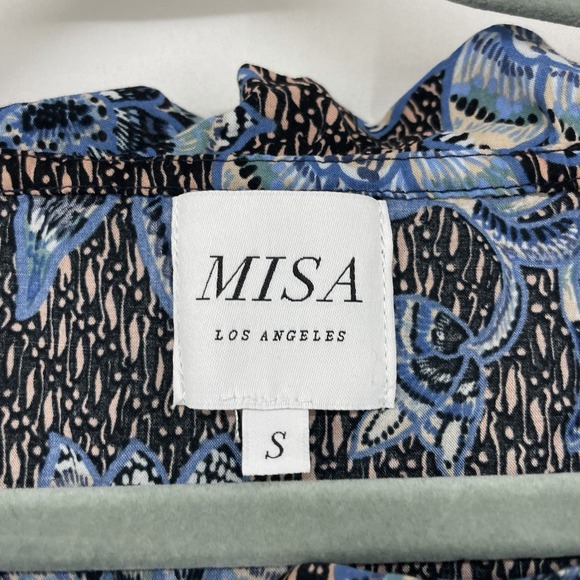 MISA Los Angeles Size S Siena Blouse Long Puff Sleeve Boho Top Black Blue Floral - Picture 4 of 7